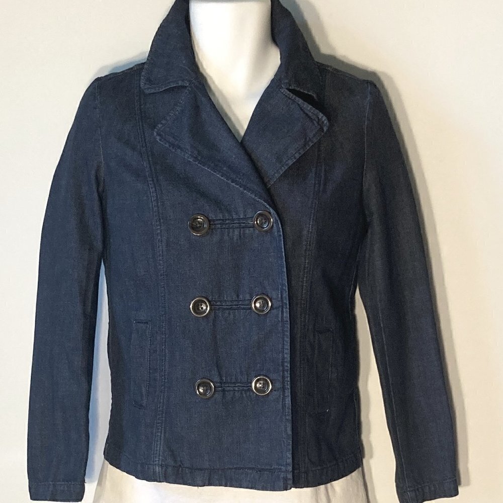 Old Navy SZ S P Blue denim jacket Pea Coat Preppy Timeless Y2K 90's Nautical